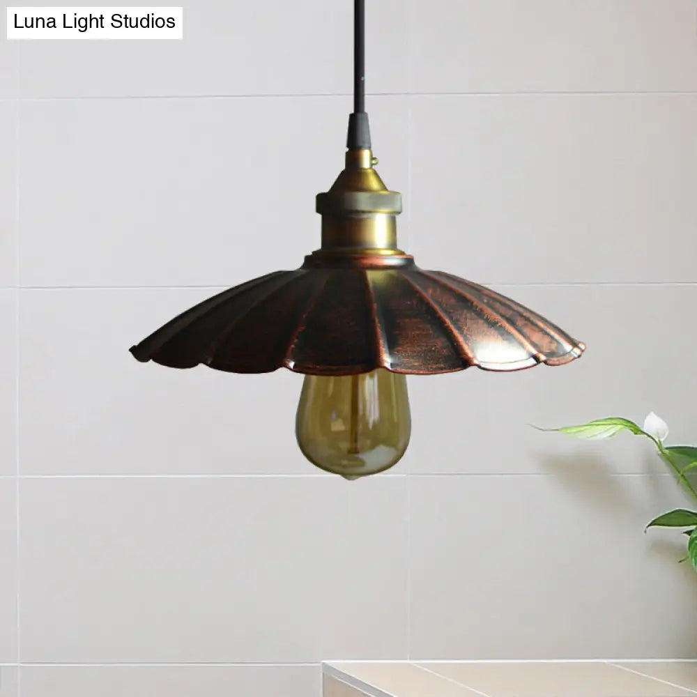 مصباح معلق من الحديد النحاسي على السقف بتصميم متدلي على شكل صدفة عتيقة - لمبة واحدة، عرض 10/14/16.5 بوصة
