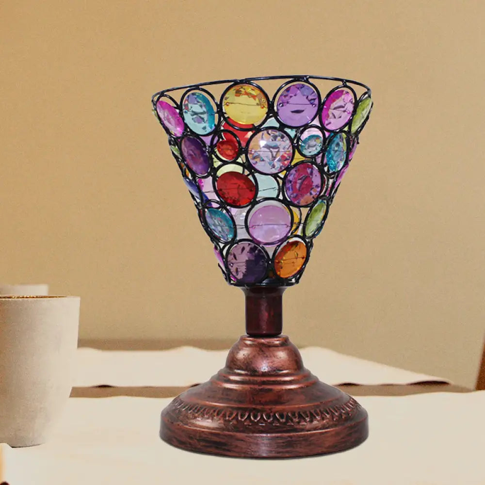 مصباح طاولة ليلية لغرفة النوم على شكل جرس/مخروط معدني نحاسي، إضاءة زخرفية لطاولة النوم، عرض 5.5 بوصة/6 بوصة