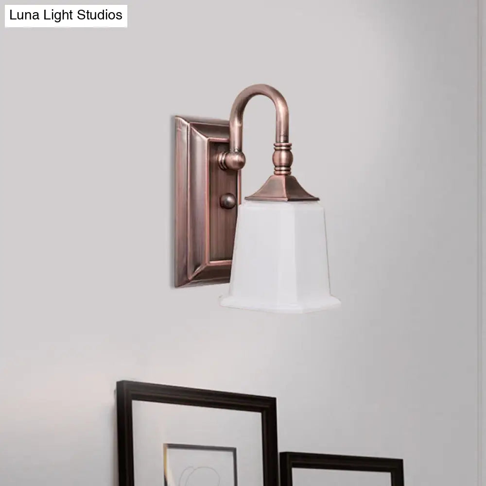 Copper Retro Wall Sconce with Cream Glass and Gooseneck Arm