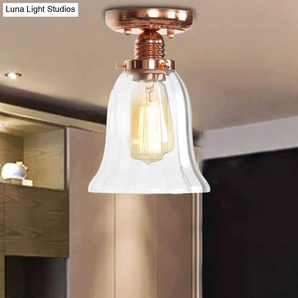 DecorBites™ Copper Semi Flush Ceiling Fixture: Clear Glass Cone/Barrel/Bell Shade for Industrial Living Room with 1 Light
