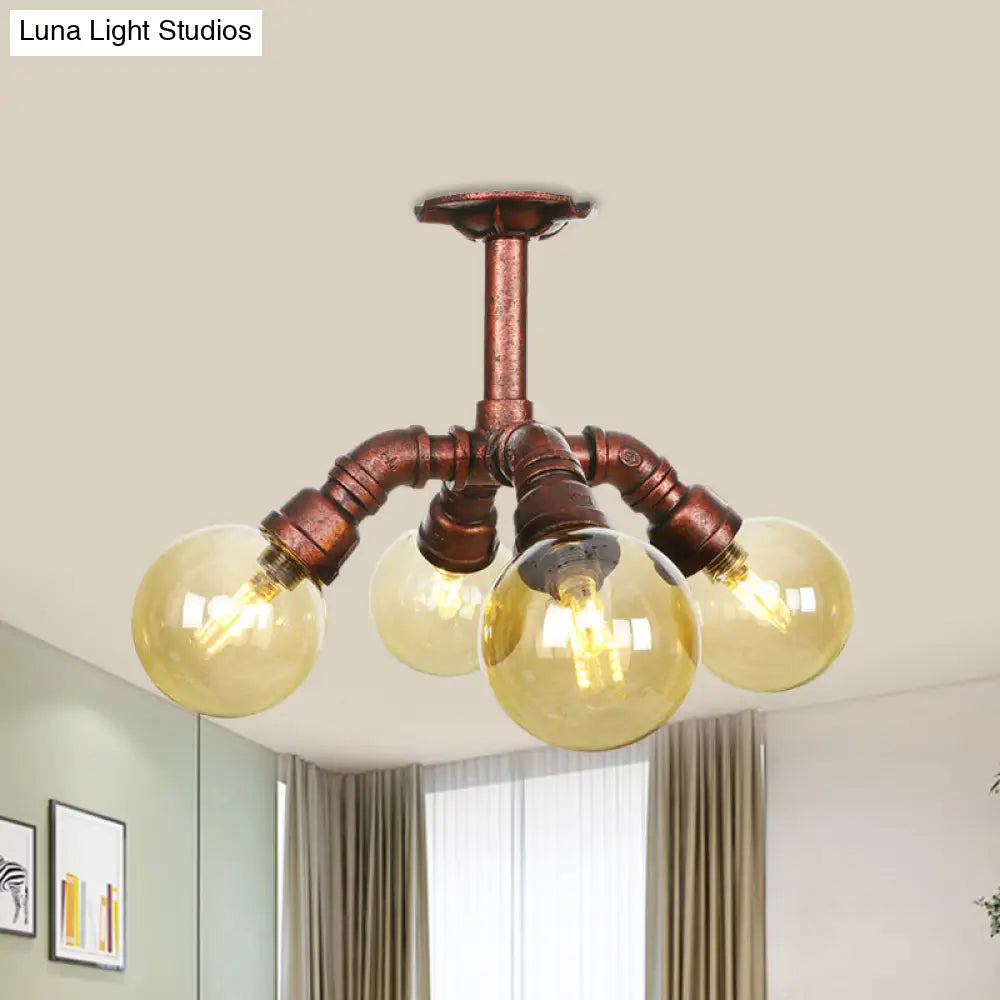 DecorBites™ DecorBites™ Copper Semi-Mount LED Flush Lamp in Amber Glass - Farmhouse Global Design