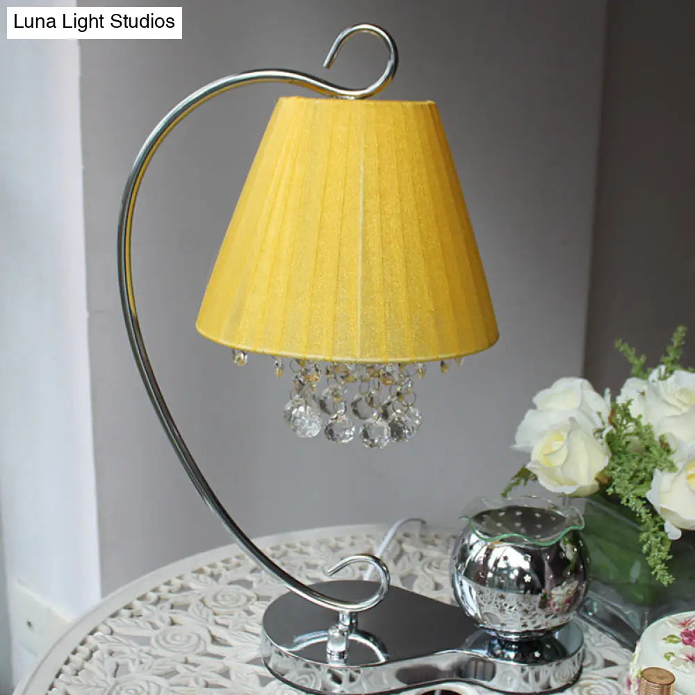 Country Bedroom Crystal Ball Table Lamp with Yellow Fabric Shade