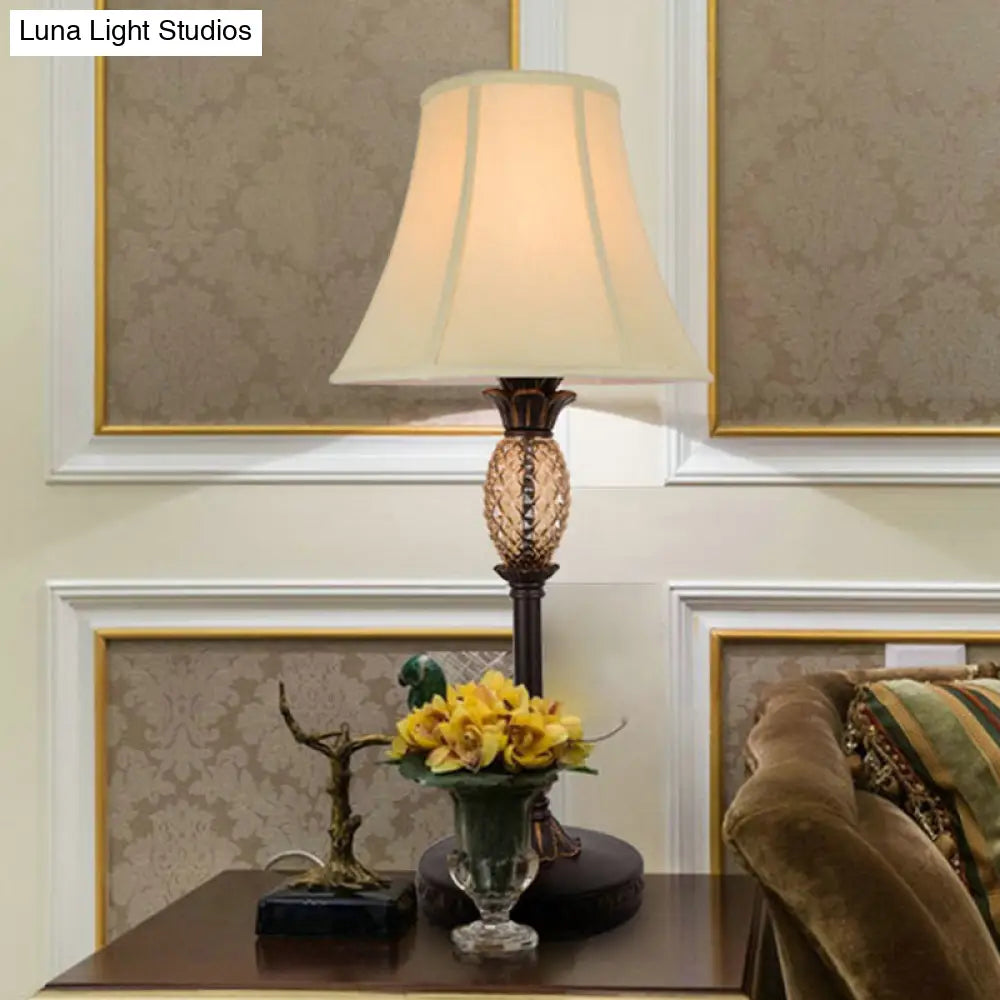 Country Flared Shade Table Lamp in Black/Beige