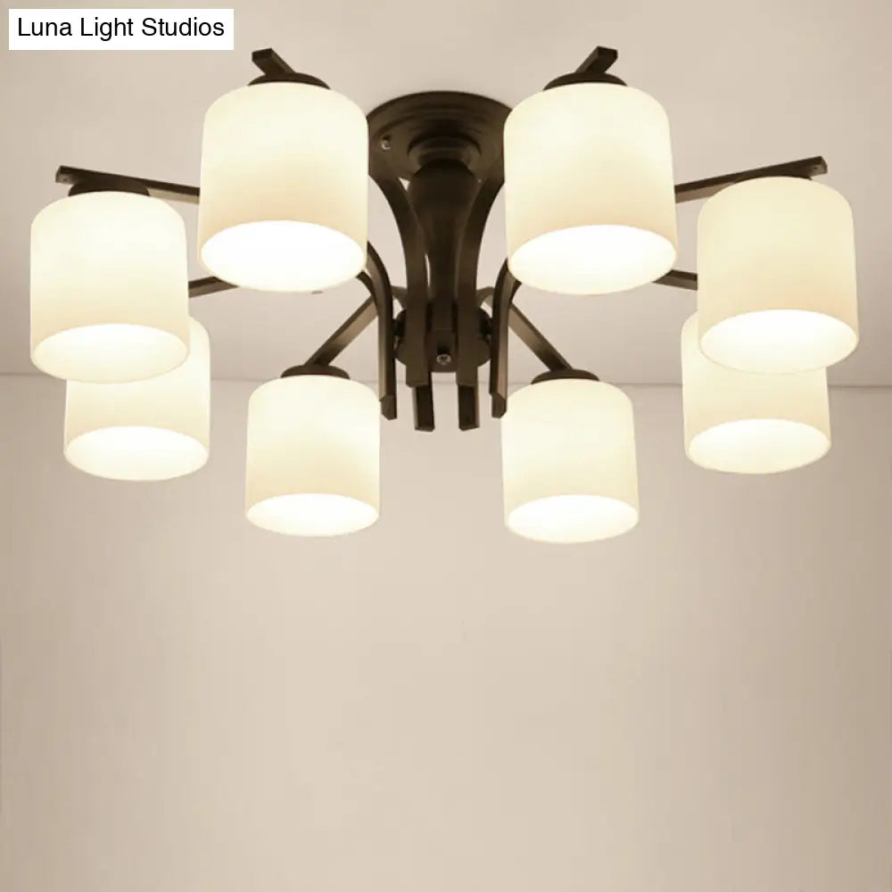 DecorBites™ DecorBites™ Country Living Room Chandelier with Milk Glass Shade - Semi Flush Mount Ceiling Light in Black