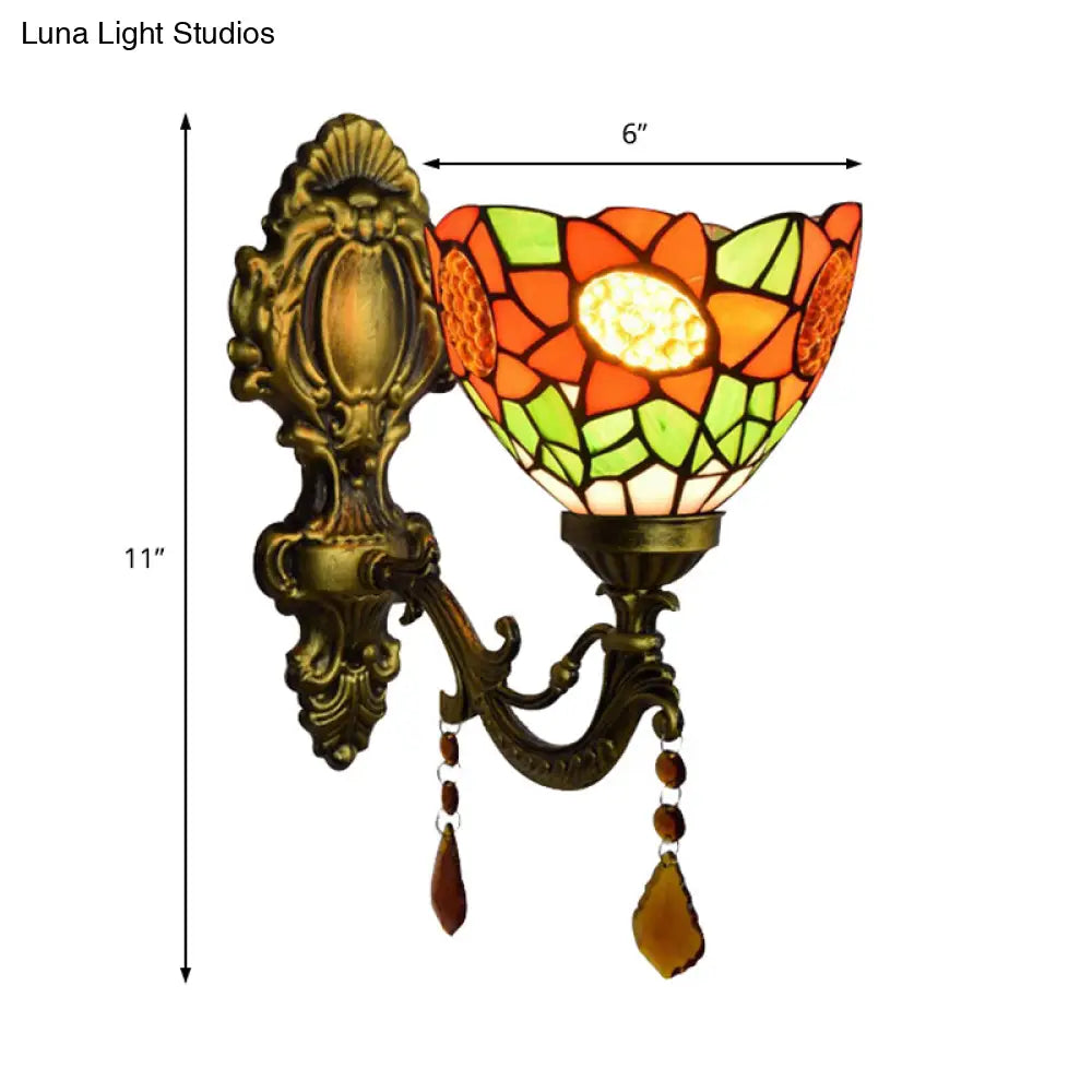 مصباح حائط على شكل دوار الشمس باللون البرتقالي الريفي مع غطاء زجاجي للممر