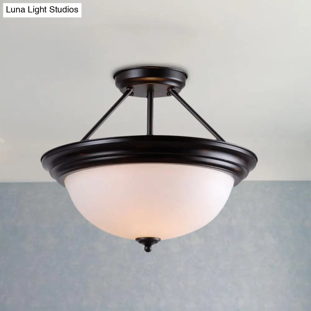 DecorBites™ DecorBites™ Country Style 2-Light Semi-Mount Close to Ceiling Lamp with White/Amber Glass Shade