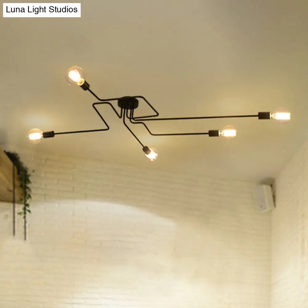 DecorBites™ DecorBites™ Country Style Ceiling Mounted Lamp: 5-Light Semi Flush Mount in Black, Exposed Bulb Design