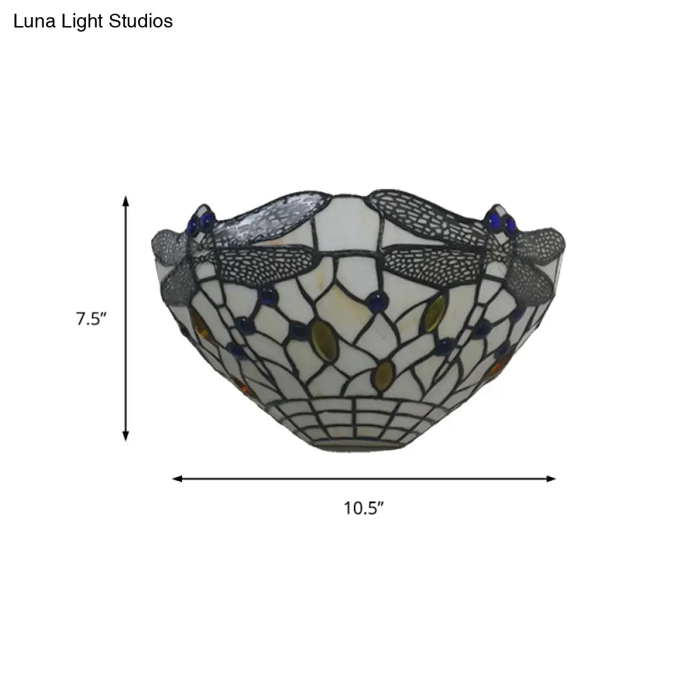 Country Style Dragonfly Wall Sconce with White Wall Mount - Perfect for Bedroom Lighting