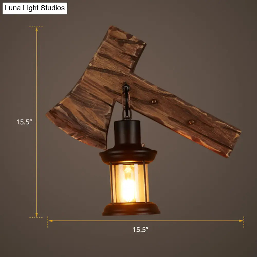Country Style Wooden Wall Sconce with Lantern Shade - Bedroom Lighting