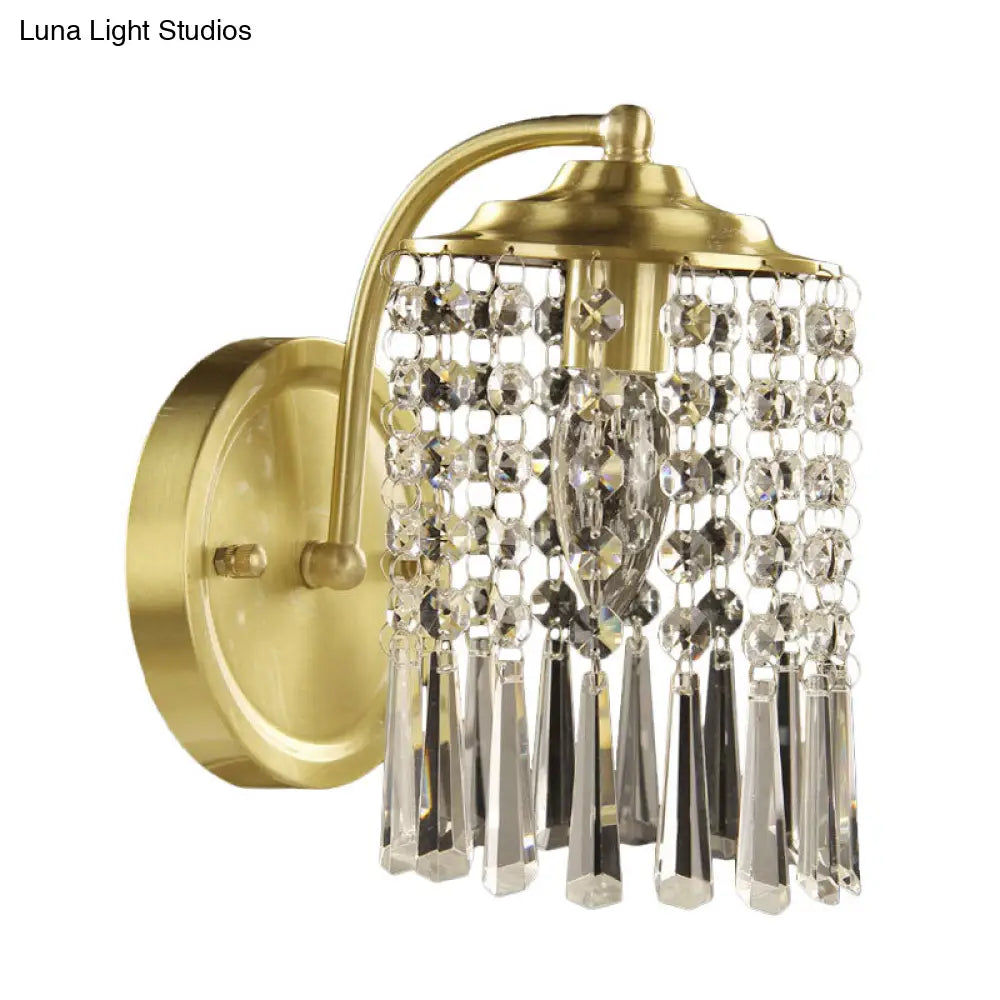 مصباح حائطي من الكريستال النحاسي الريفي مع غطاء أسطواني