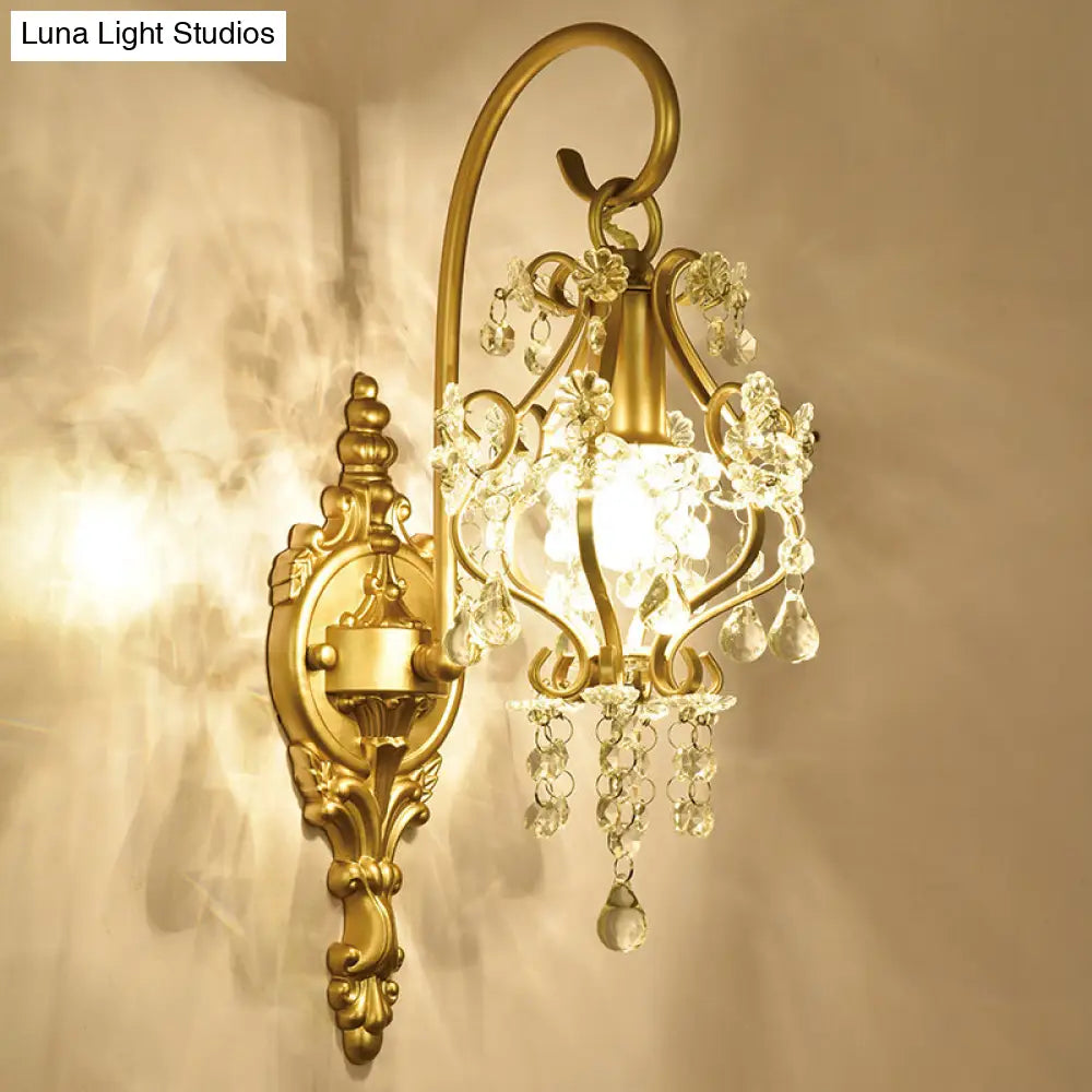 DecorBites™ DecorBites™ Countryside Brass Wall Lamp with Crystal Accent and Scrolled Frame