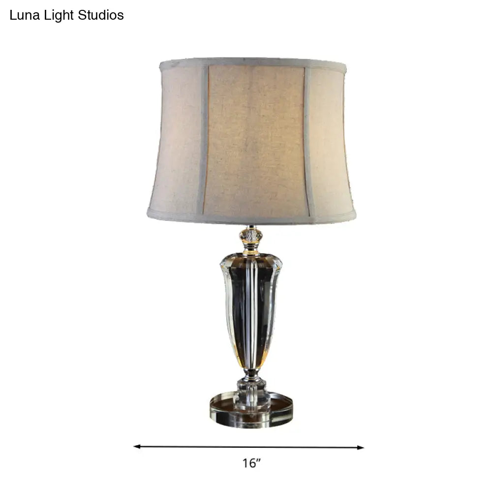 Countryside Cream Gray Bedside Table Lamp with Crystal Accent and Fabric Drum Shade