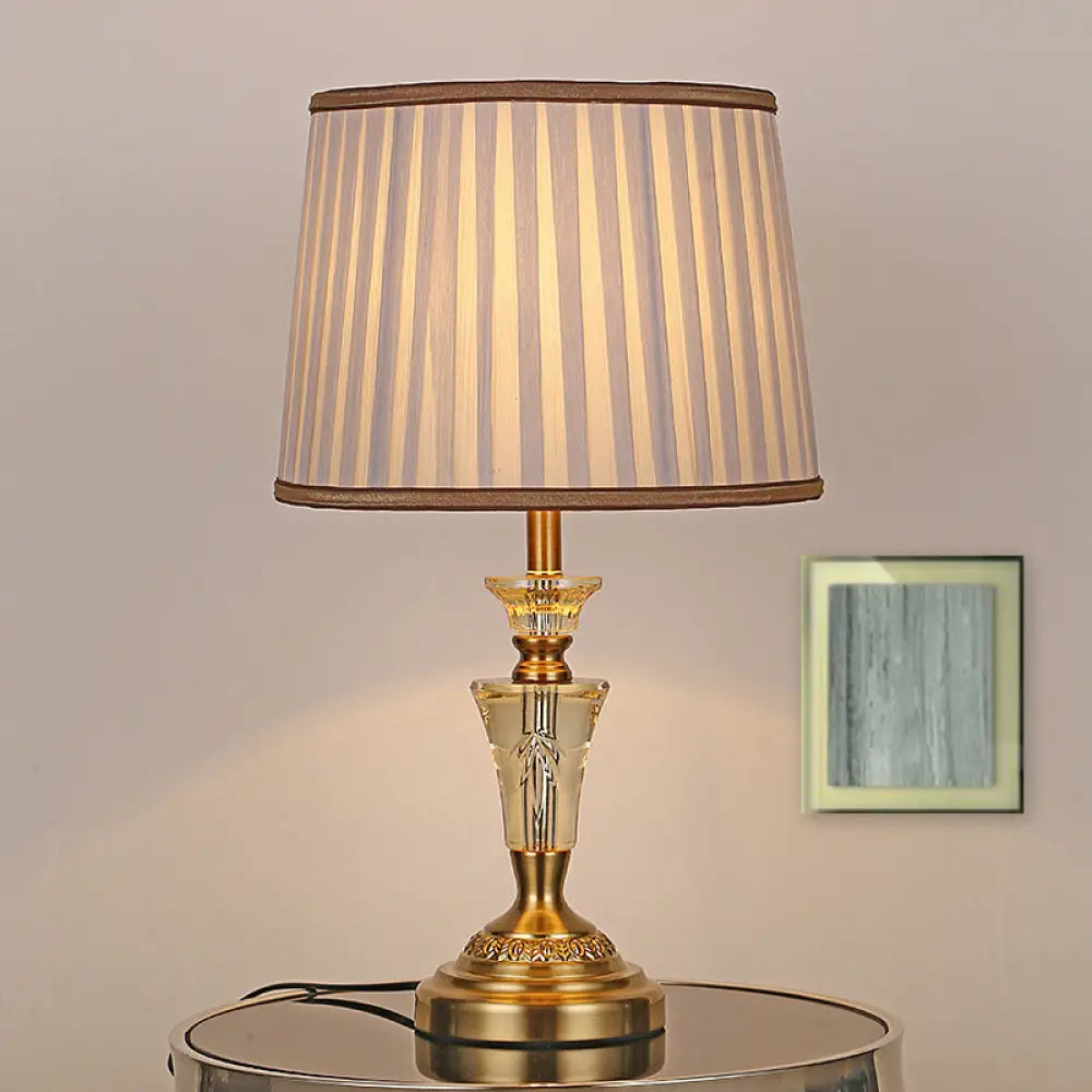 Countryside Pleated Shade Nightstand Lamp with Crystal Base - Beige/Pink