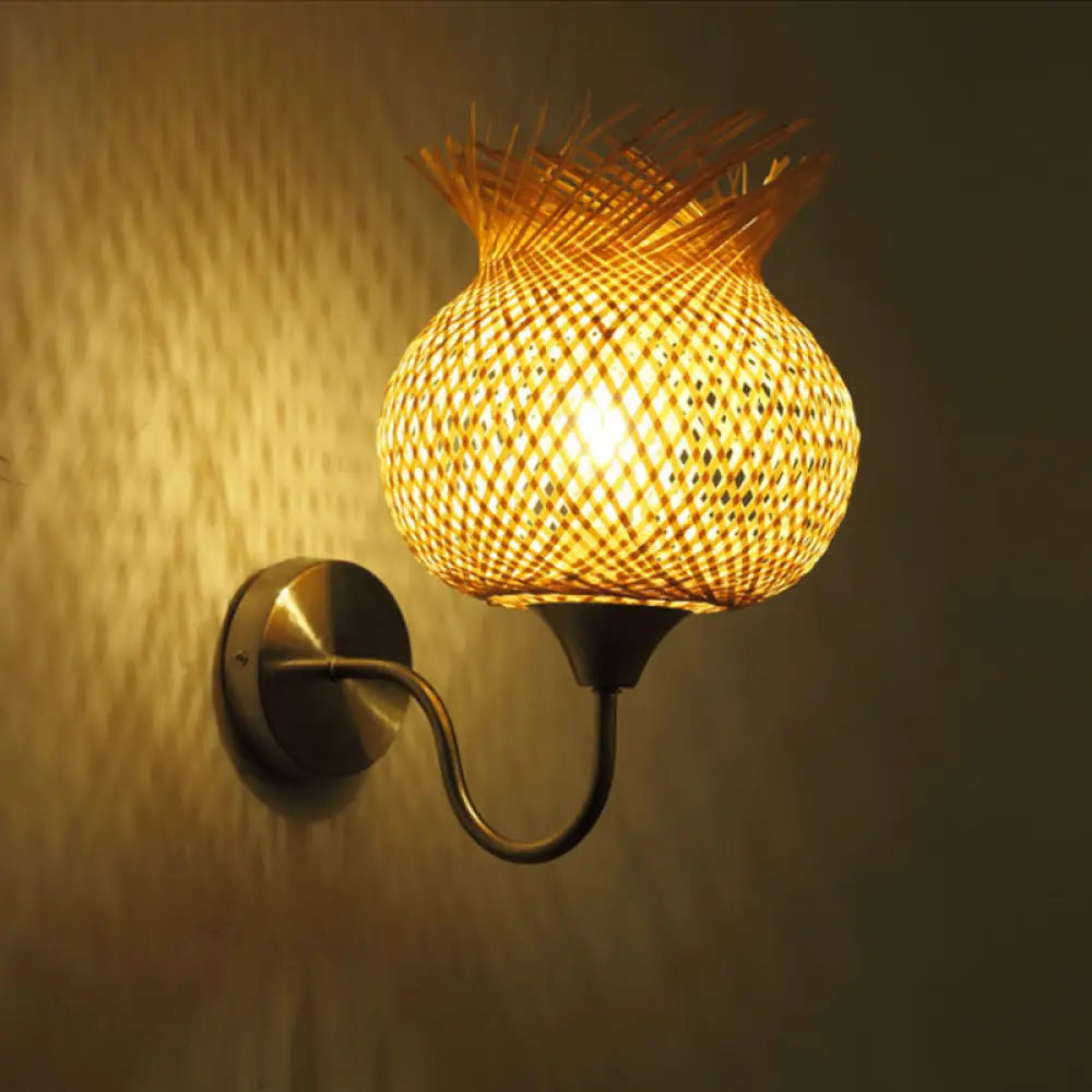 DecorBites™ Countryside Rattan Wall Sconce with 1 Beige Light - Handcrafted for Bedroom (Down/Up)