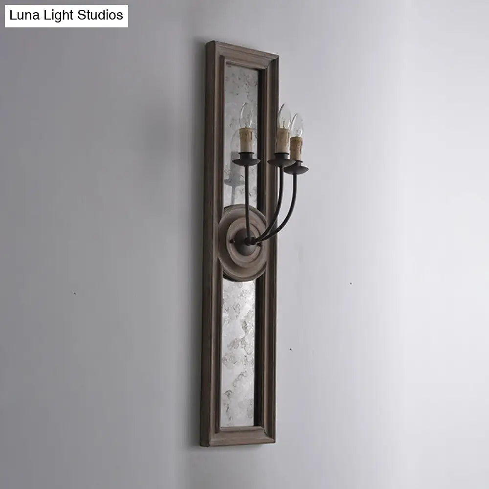 Countryside Style 3-Light Wall Mounted Candelabra Wall Lamp with Mirror Detail in Brown