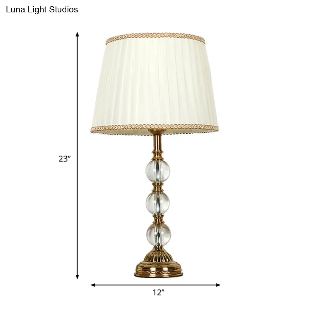 مصباح طاولة ريفي مع غطاء كريستالي مطوي - بيج