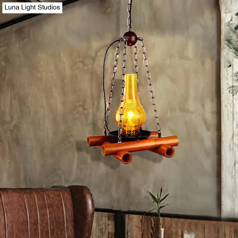 مصباح معلق على شكل مزهرية عتيقة من الزجاج المتشقق باللون الأسود/البني