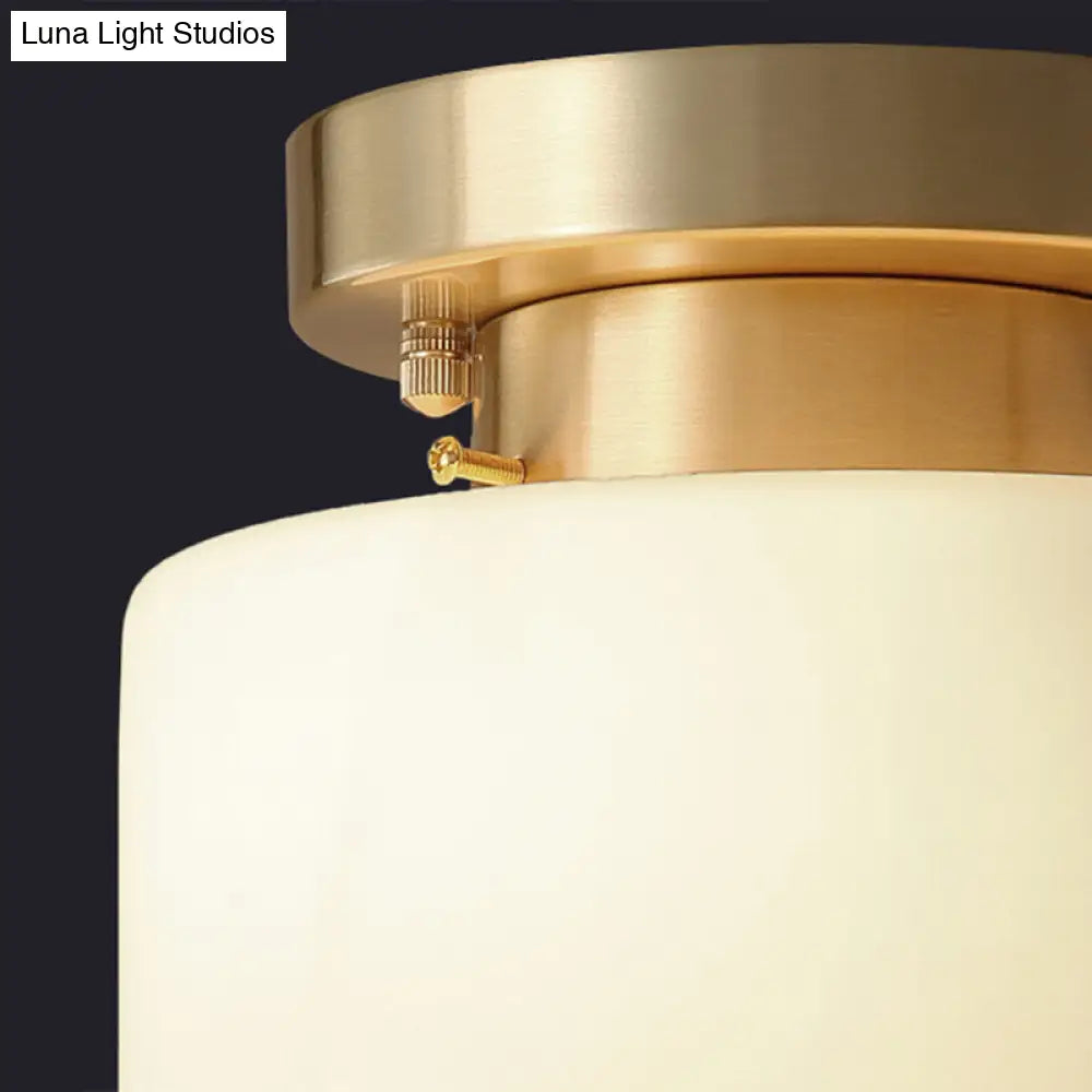 DecorBites™ DecorBites™ Cream Glass Ceiling Light with Brass Finish for Modern Foyer - Semi Flush Mount