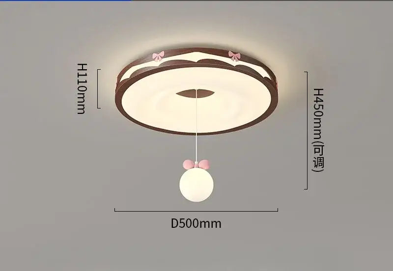 Cream wind walnut round bedroom light with dark brown frame white panel and pink bow accents by decorbites cream wind