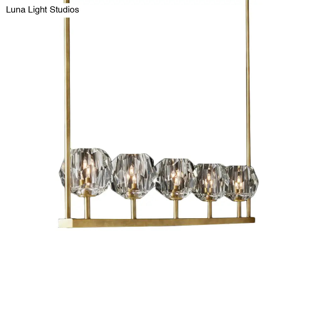 Lámpara de techo colgante moderna DecorBites™ Crystal Brass Island Light con 5 bombillas biseladas
