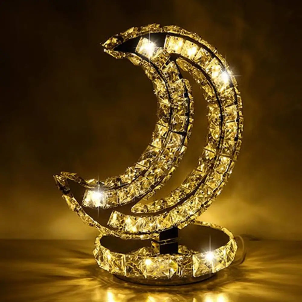 Crystal-Encrusted LED Night Lamp in Warm/White Light - Crescent/Circle/Heart Design - Romantic and Modern Table Light