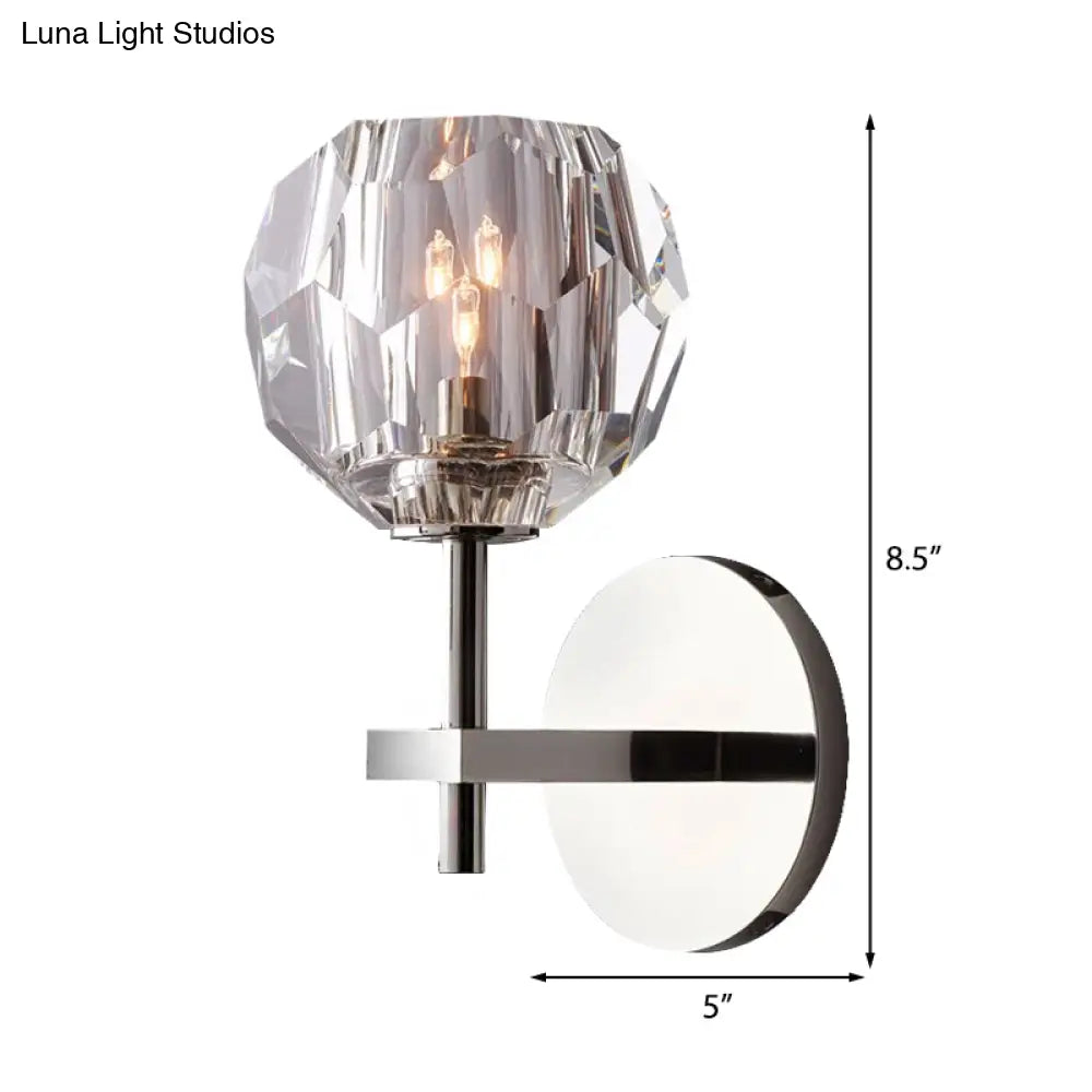 ديكوربايتس™ مصباح حائط كريستالي متعدد الأوجه من ديكوربايتس™ بلمسة نهائية من الكروم وغطاء عالمي - طراز عصري، لمبة واحدة
