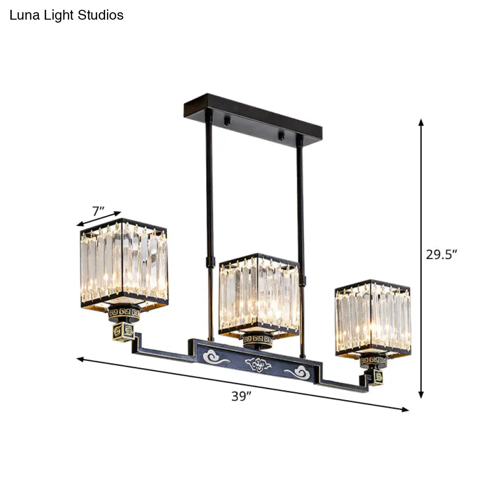 DecorBites™ Crystal Island Chandelier Light - Traditional Black Square Dining Room Lamp