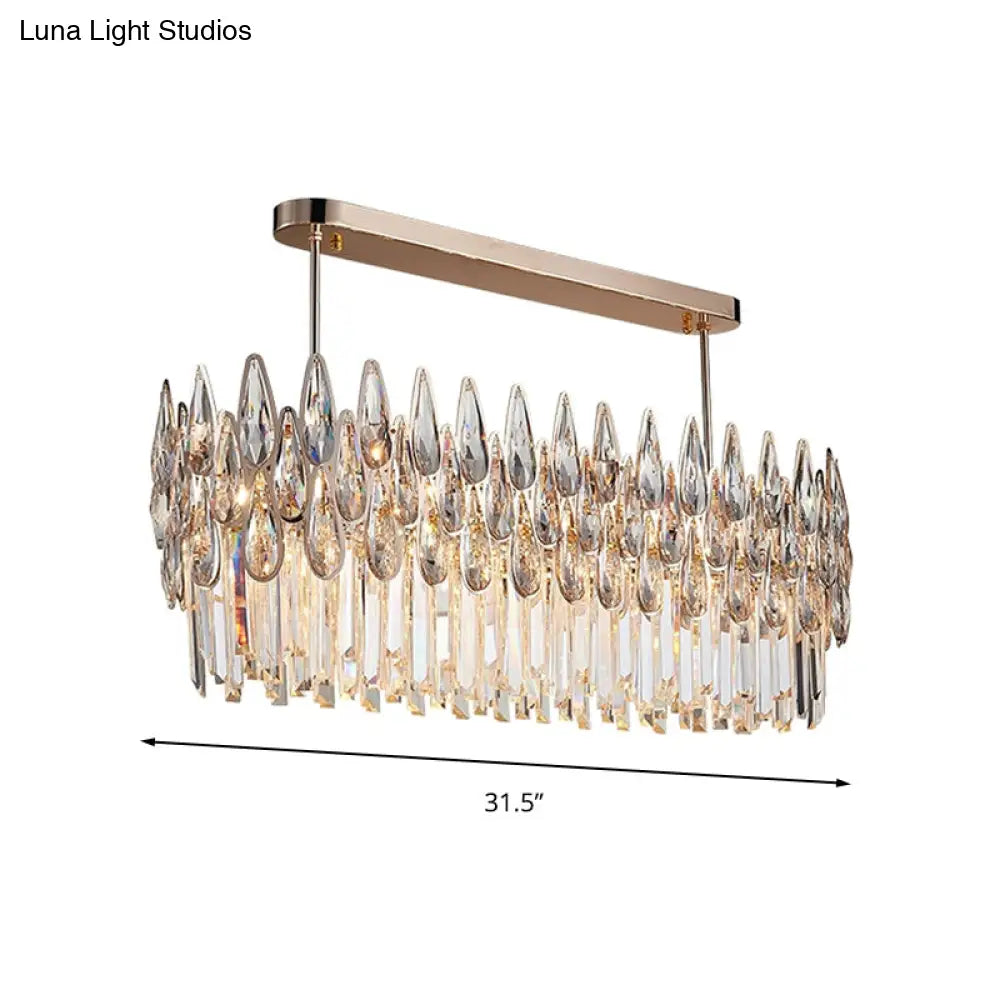 DecorBites™ Crystal Island Lamp - Modern Teardrop Pendant Light, Oval Clear, 10 Lights