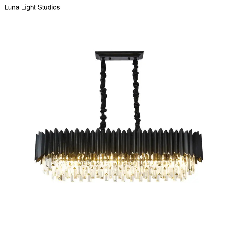 DecorBites™ Crystal Prism Island Lamp with 6 Bulbs, Black Rectangle Pendant - Contemporary Design