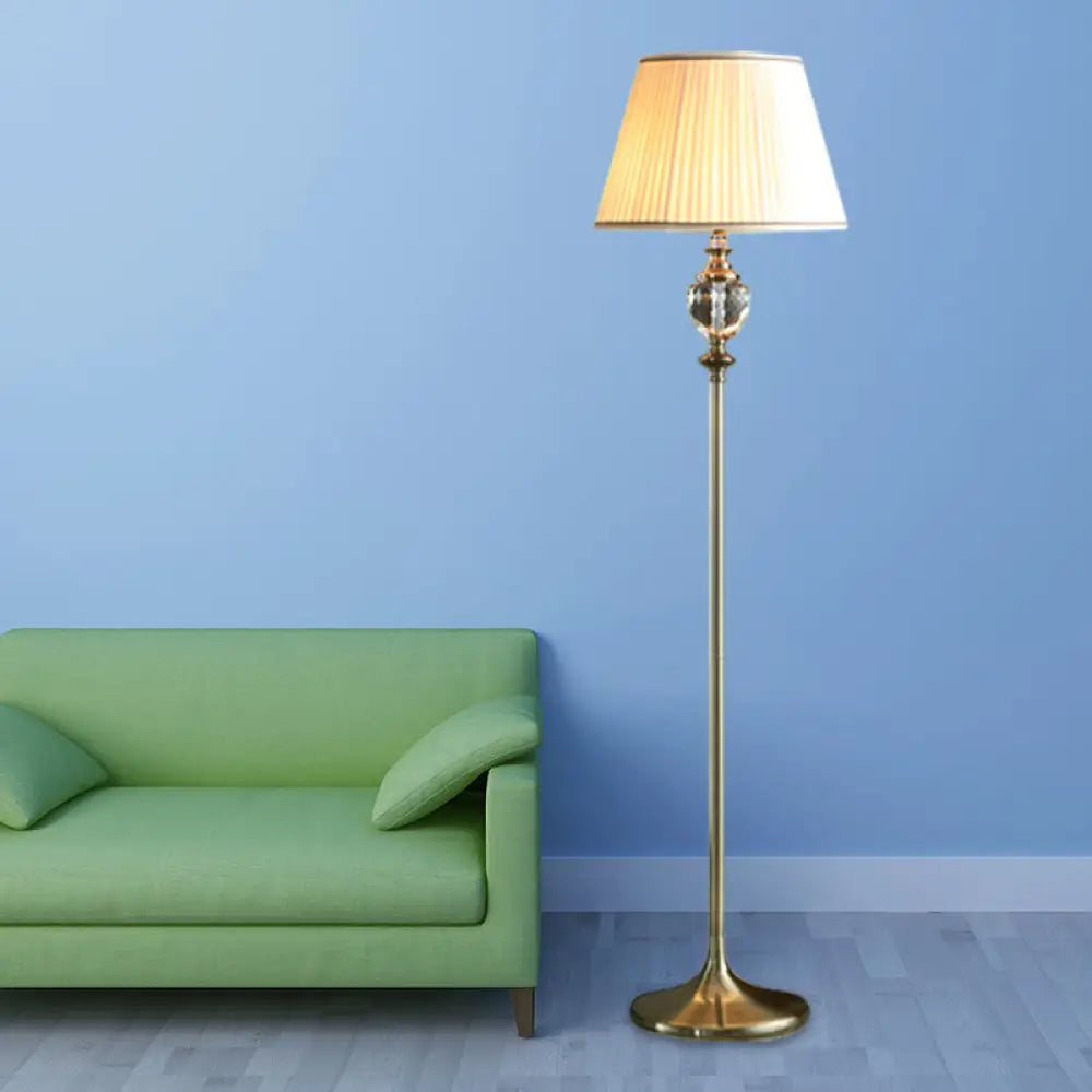 Crystal Stand-Up Lamp with Pleated/Tapered Shade: Traditional Living Room Reading Floor Lamp