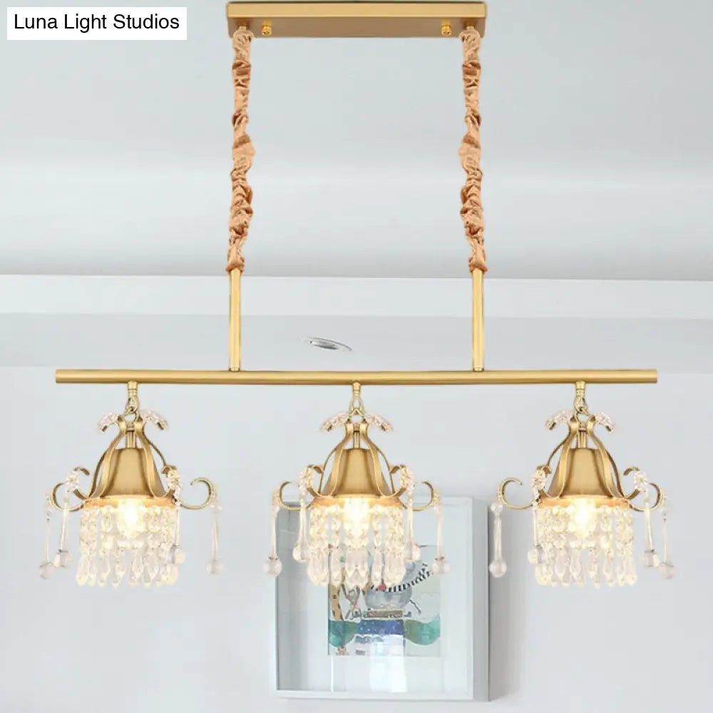 DecorBites™ Crystal Teardrop Island Pendant Light with Gold Cylinder and 3 Heads