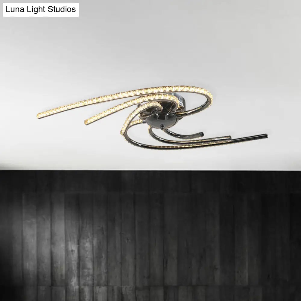 DecorBites™ DecorBites™ Crystal Twist Flush Light - Minimalist 6-Light Flush Mount in Chrome, Warm/White Illumination