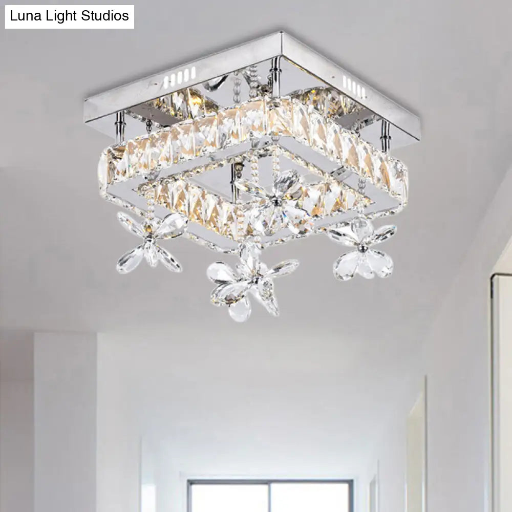DecorBites™ Cubic Crystal LED Bedroom Ceiling Light Fixture - 8"/12" Width - Semi Flush Mount - Chrome Finish