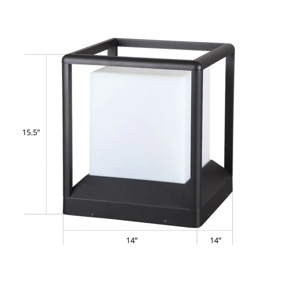 Cubic Plastic Post Light: Modern 1-Light Gate Lamp with Metal Frame - Black & White
