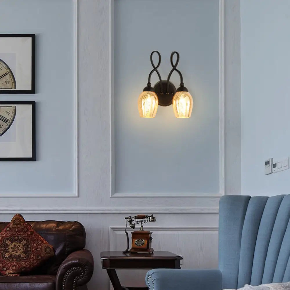 مصباح حائط زجاجي زئبقي بذراع منحني - وحدة إضاءة صناعية لغرفة النوم باللون الأسود