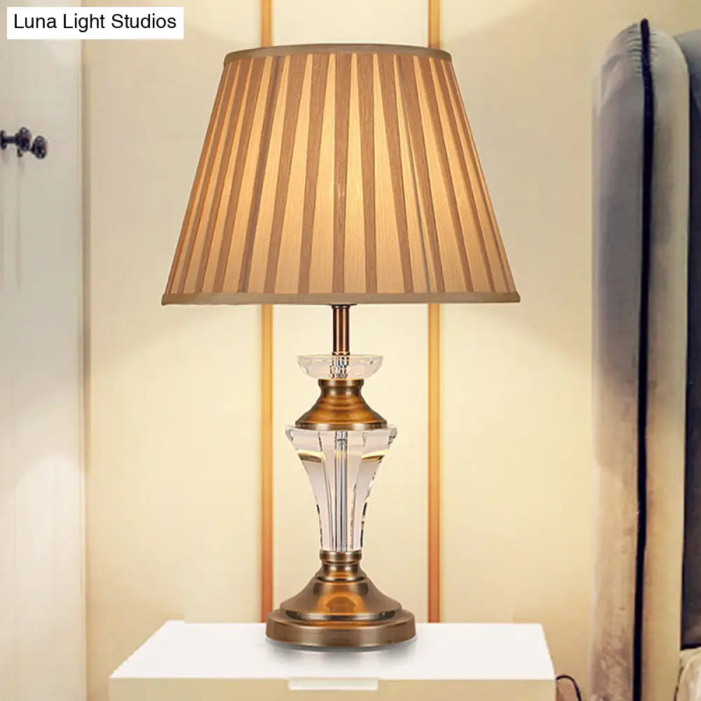 Curvy Fabric Table Light with Hand-Cut Crystal Small Desk Lamp in Beige