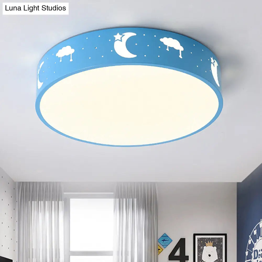 Lámpara de techo LED empotrada DecorBites™ con pantalla de hierro calada para habitación infantil - Diseño de luna-estrella/cubo/elefante en rosa/blanco/azul