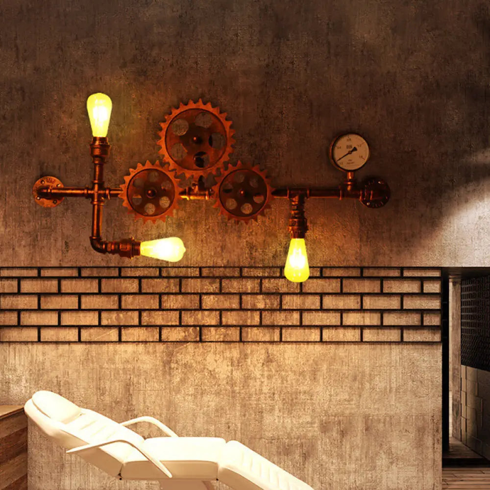 Cyberpunk Metallic Rust Wall Sconce with Bare Bulb Design – Piping Restaurant Wall Lamp"