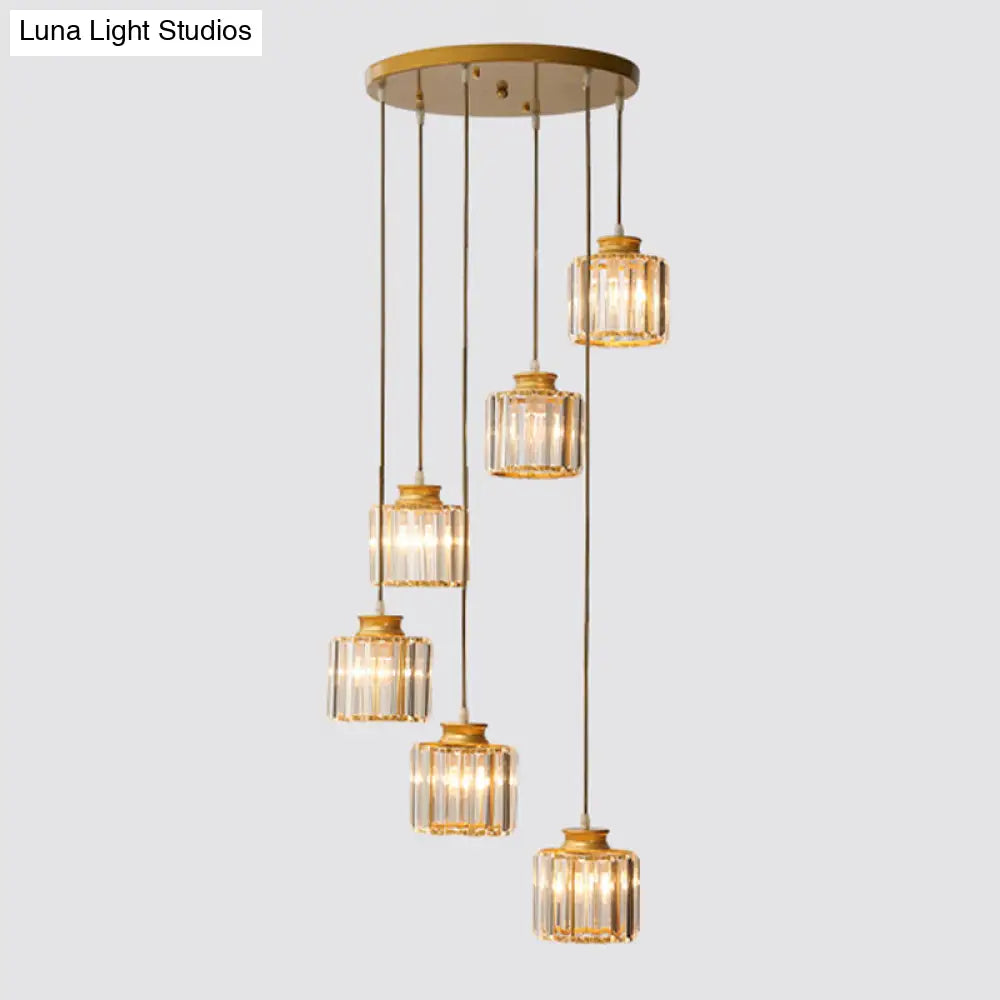 DecorBites™ Cylinder Staircase Multi Ceiling Light Clear Crystal Modern Suspension Light Fixture