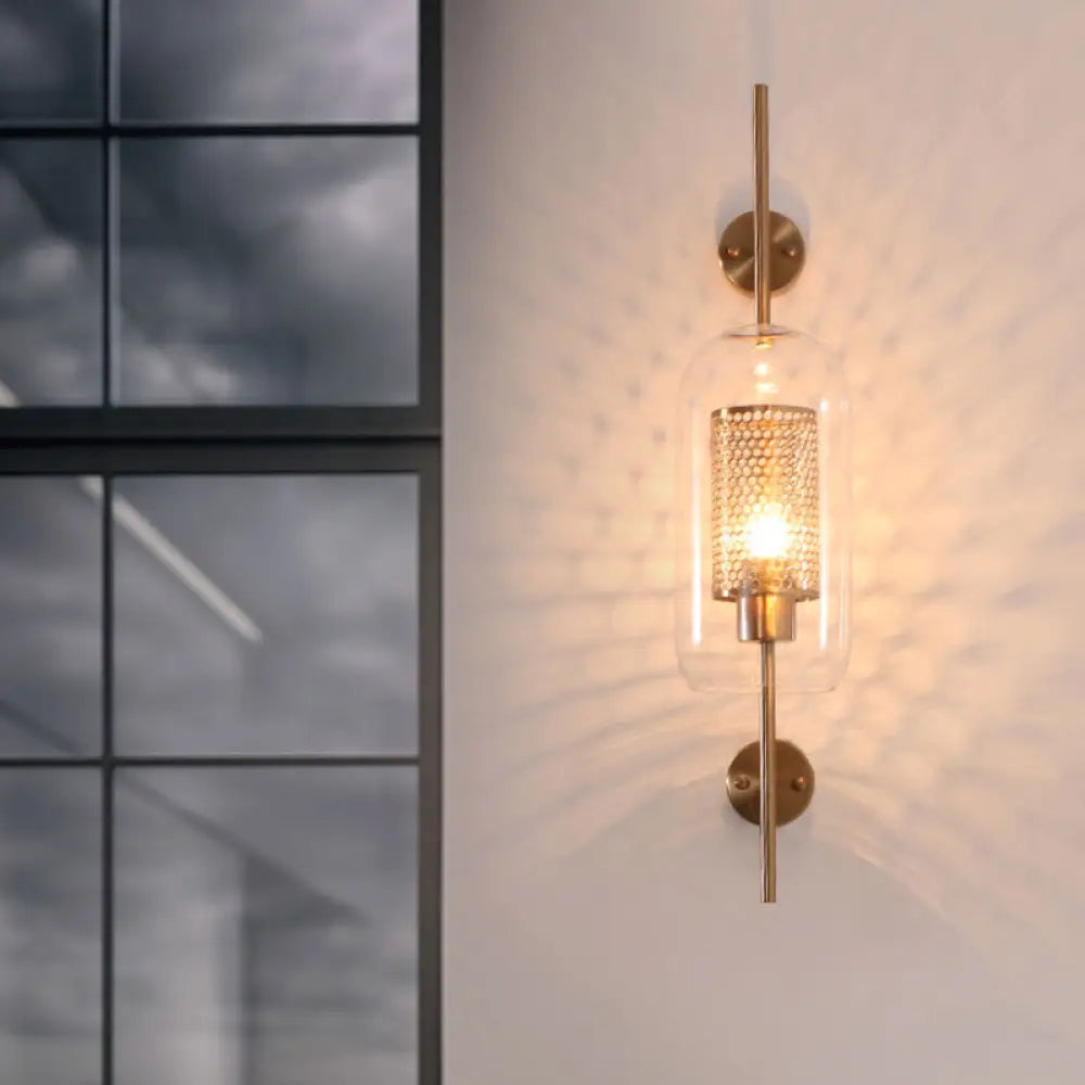 DecorBites™ DecorBites™ Cylindrical Wall Sconce: Silver/Gold Industrial Light Fixture, 1-Light, Smoke Glass, 5"/6" Wide