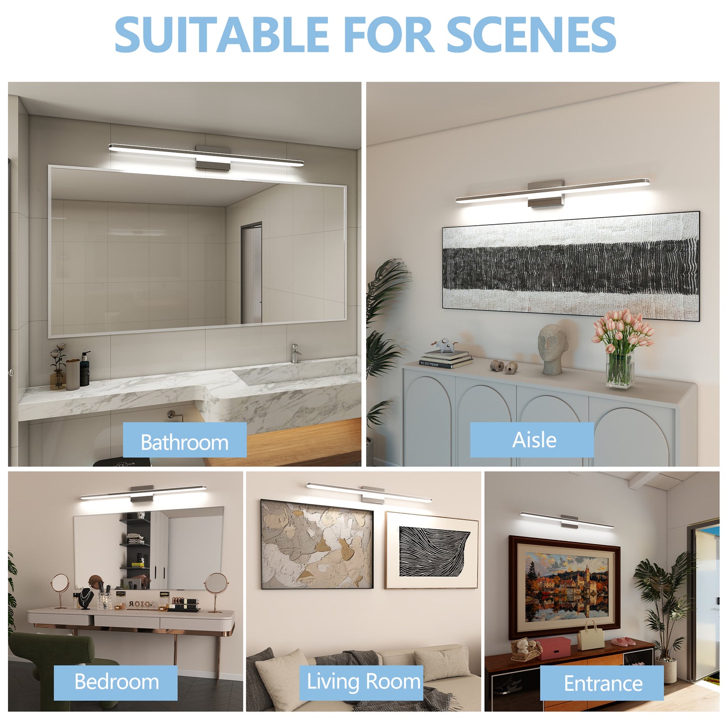 Modern LED Vanity Lights For Bathroom 39IN 24W Daylight White Chrome Light Fixtures Bathroom Lights Over Mirror Vanity Lighting Fixtures Vanity Light