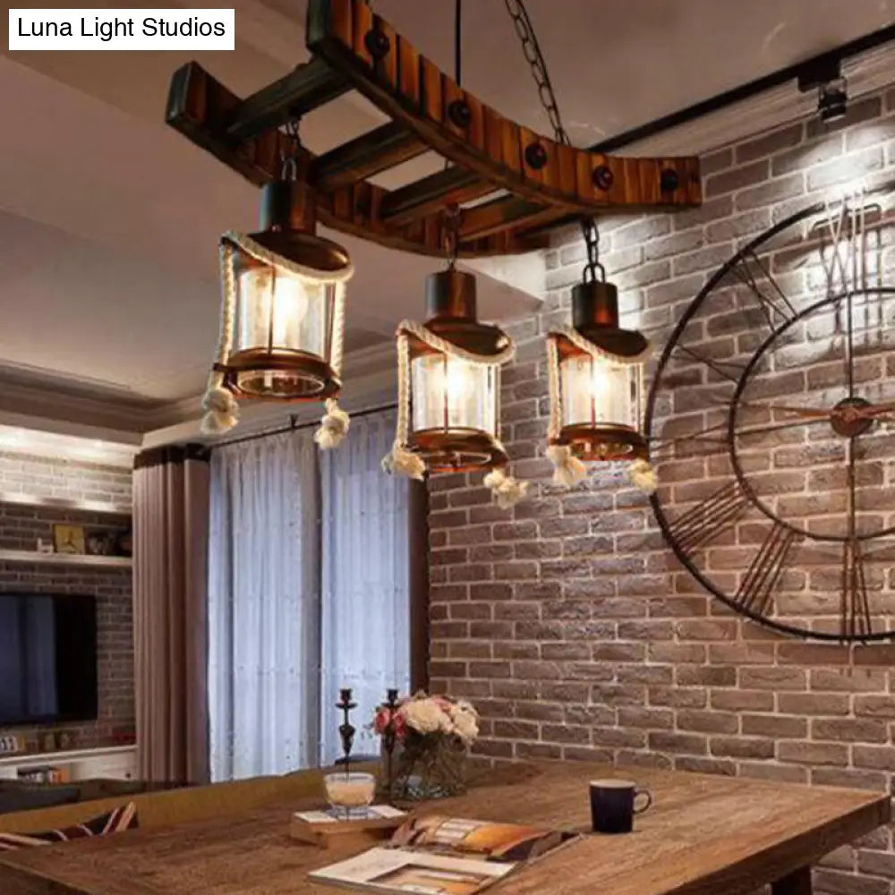 Dark Brown Glass Chandelier Light Lantern - 3 Lights, Warehouse Ceiling Fixture for Kitchen