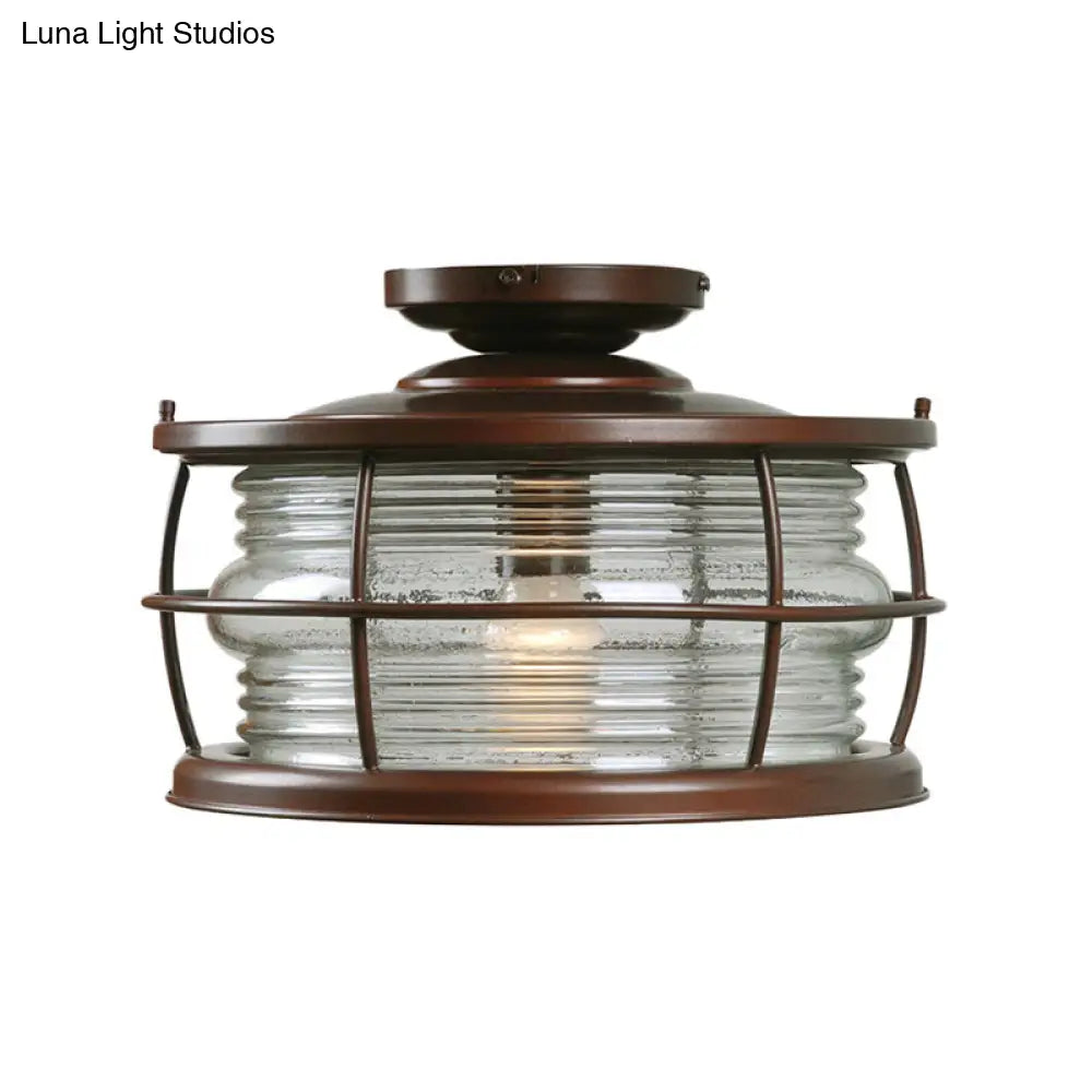 DecorBites™ Dark Coffee Caged Metal Semi Mount Ceiling Light for Classic Living Room, 1-Light