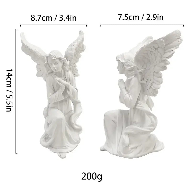 DecorBites™ angel figurine white gold resin sculpture with detailed wings and flowing robes collectible statue for home decor