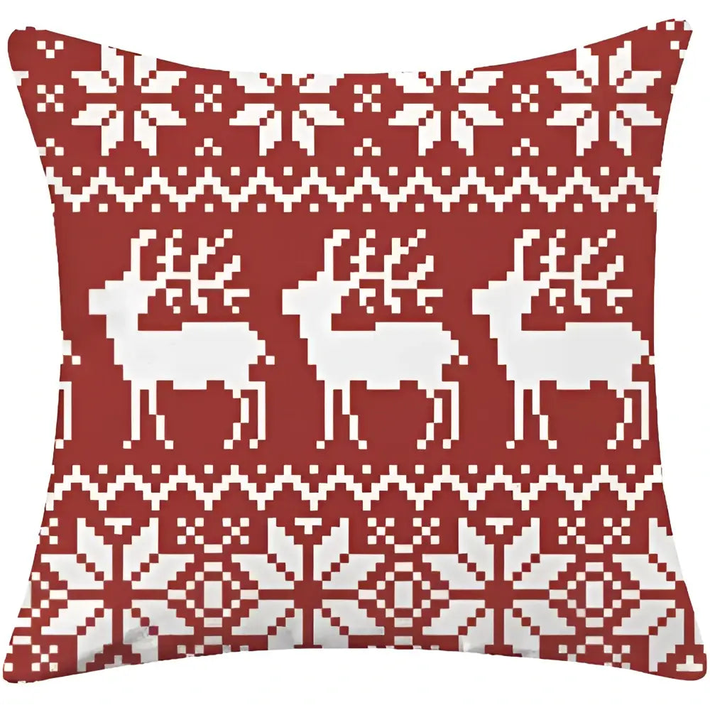 Decorbites christmas cotton linen throw pillow with red and white knitted reindeer pattern for festive sofa decor