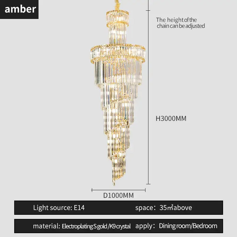 Luxurious amber decorbites crystal chandelier with cascading clear crystal tiers and gold-plated metal for elegant spaces