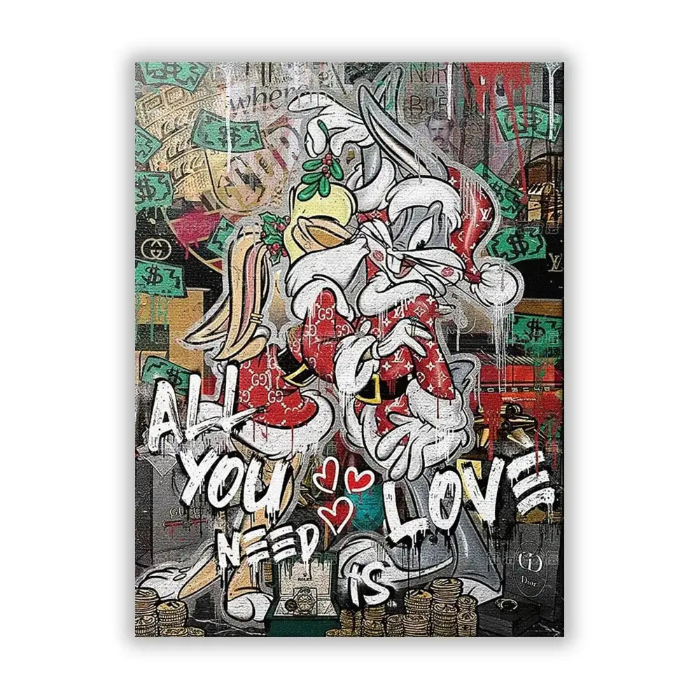 Vibrant decorbites™ disney marvel donald duck canvas wall art with bugs bunny and lola in red outfits and luxury logos