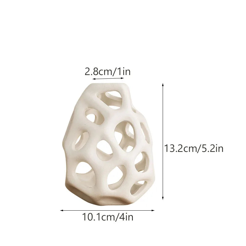 Hollow Out Ceramic Vase - Nordic Style - White Small - Vase