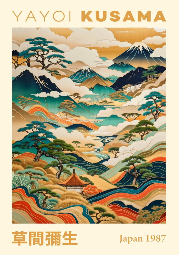 Japanese Geometric Mountain Landscape Exhibition Canvas Art - 50X70cm Unframed / 7 - Posters
