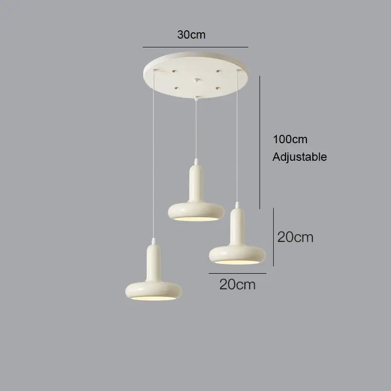 Cream-colored decorbites led minimalist nordic pendant chandelier with three lights, adjustable height, and ceramic finish